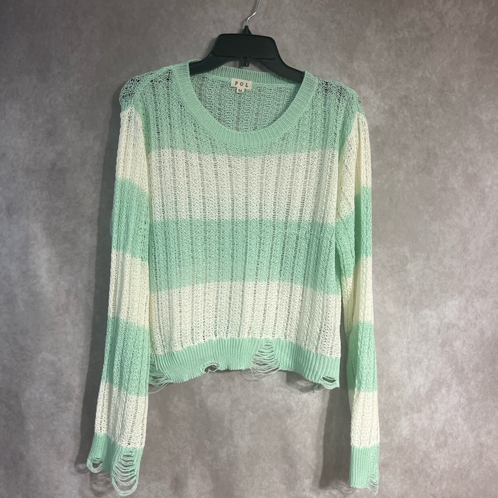 POL Mint Green and Cream Striped Sweater